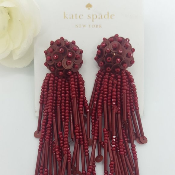 Kate Spade Jewelry - Kate Spade sequin & bead red drop earrings